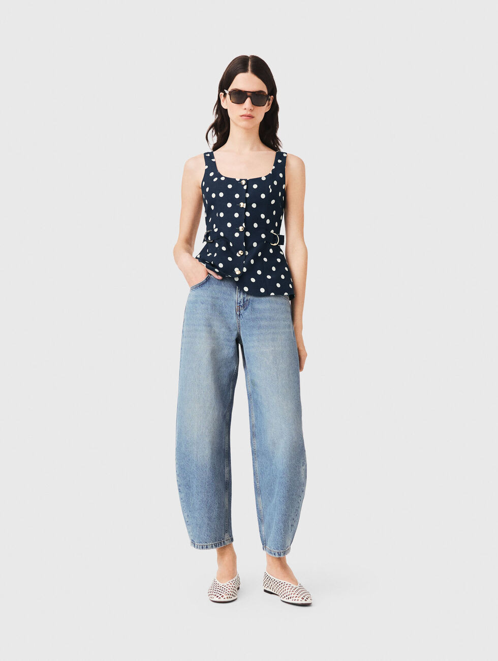 Long linen blend vest Blue for Women | Maje | Maje US