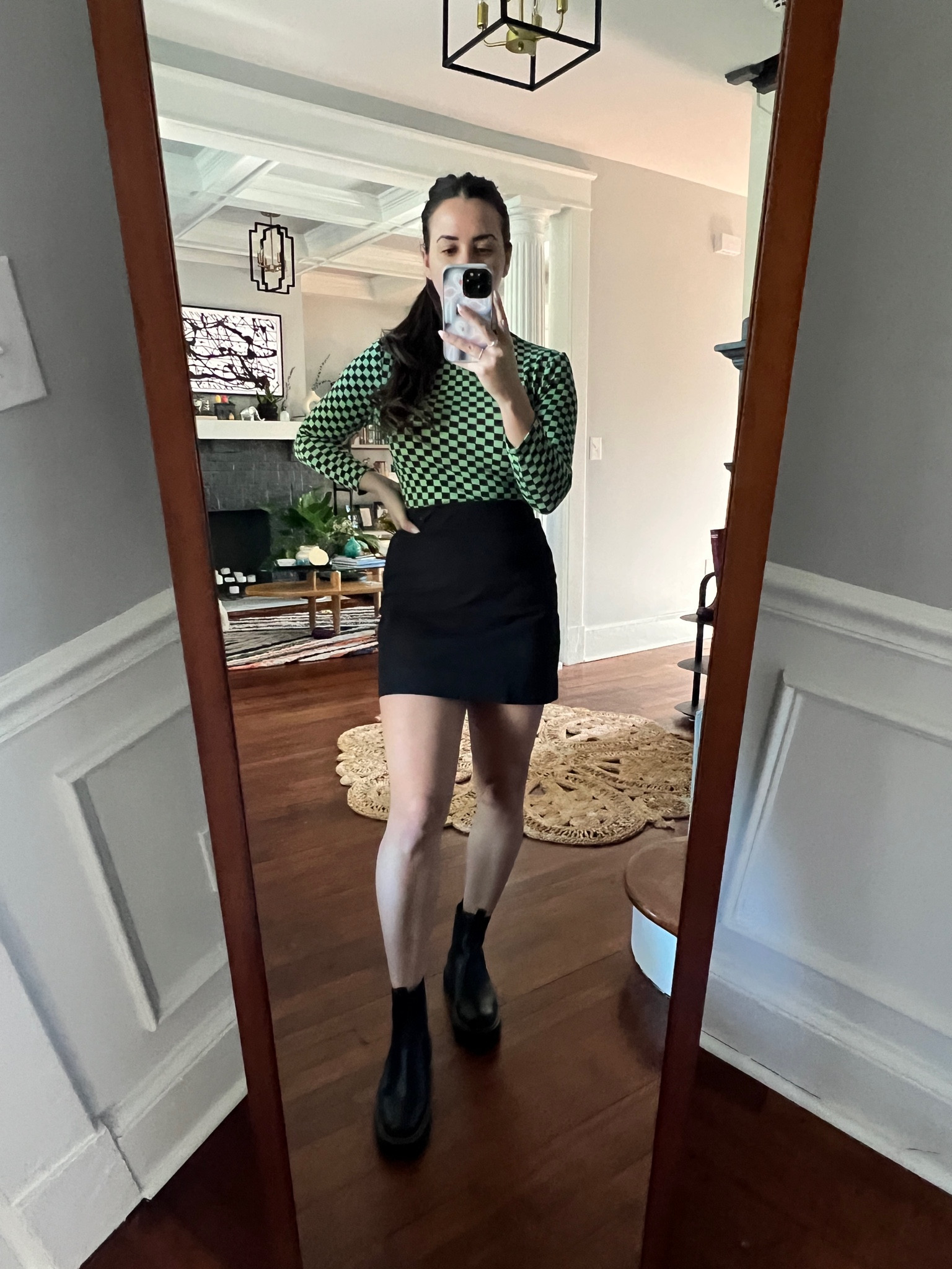 A bit punk rock. Mini skirt + printed form fitting too + lug sole boots

#LTKfit #LTKFind #LTKstyletip