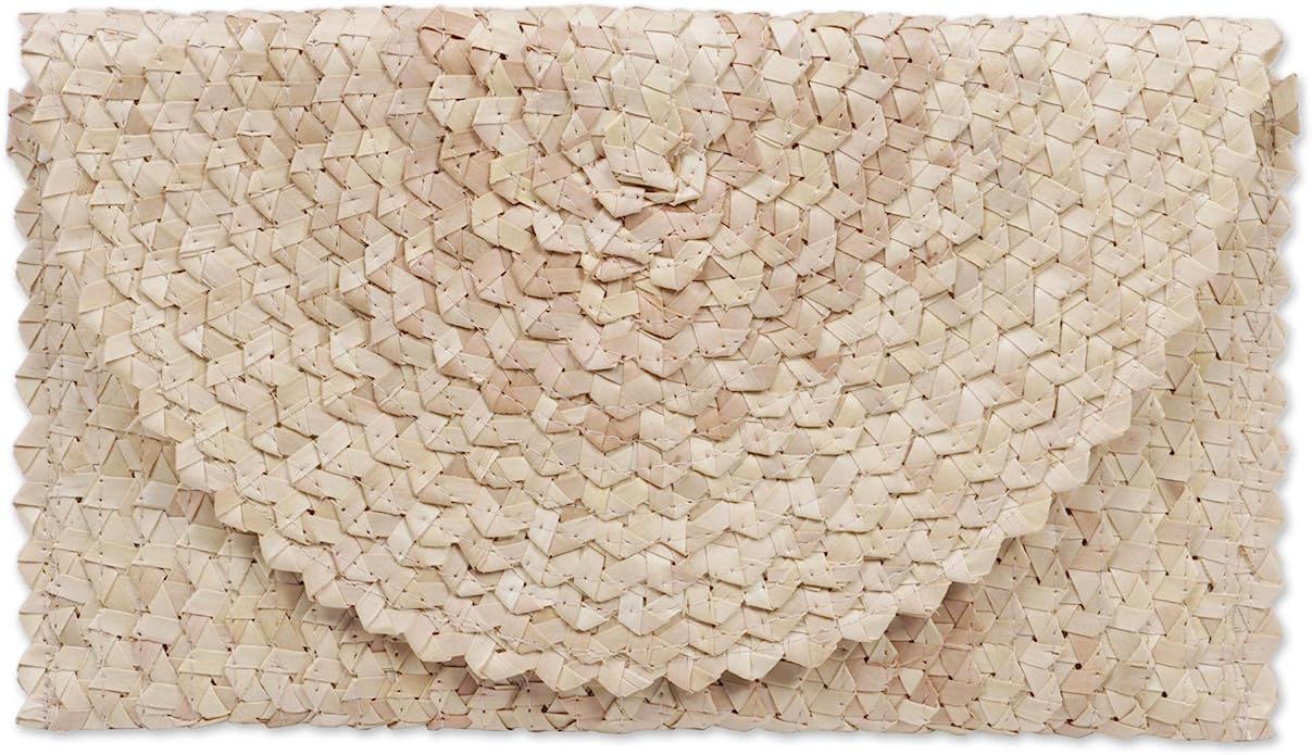 NOVICA Off White Ivory Hand Woven Palm Leaf Clutch Handbag, Trance In Ivory' | Amazon (US)