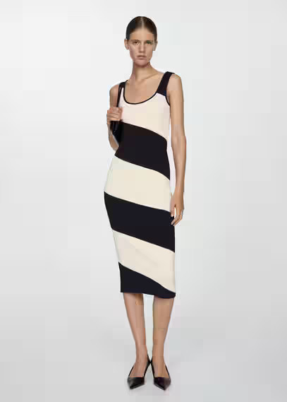 Striped knitted midi-dress black - Woman - 14 - MANGO | MANGO (UK)