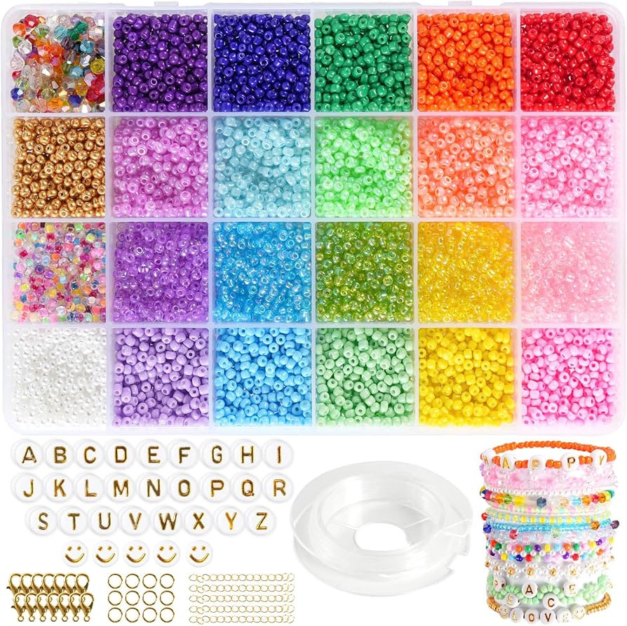 Glass Seed Beads for Jewelry Making, 8800pcs 3mm Small Beads for Bracelets, Friendship Bead Brace... | Amazon (US)