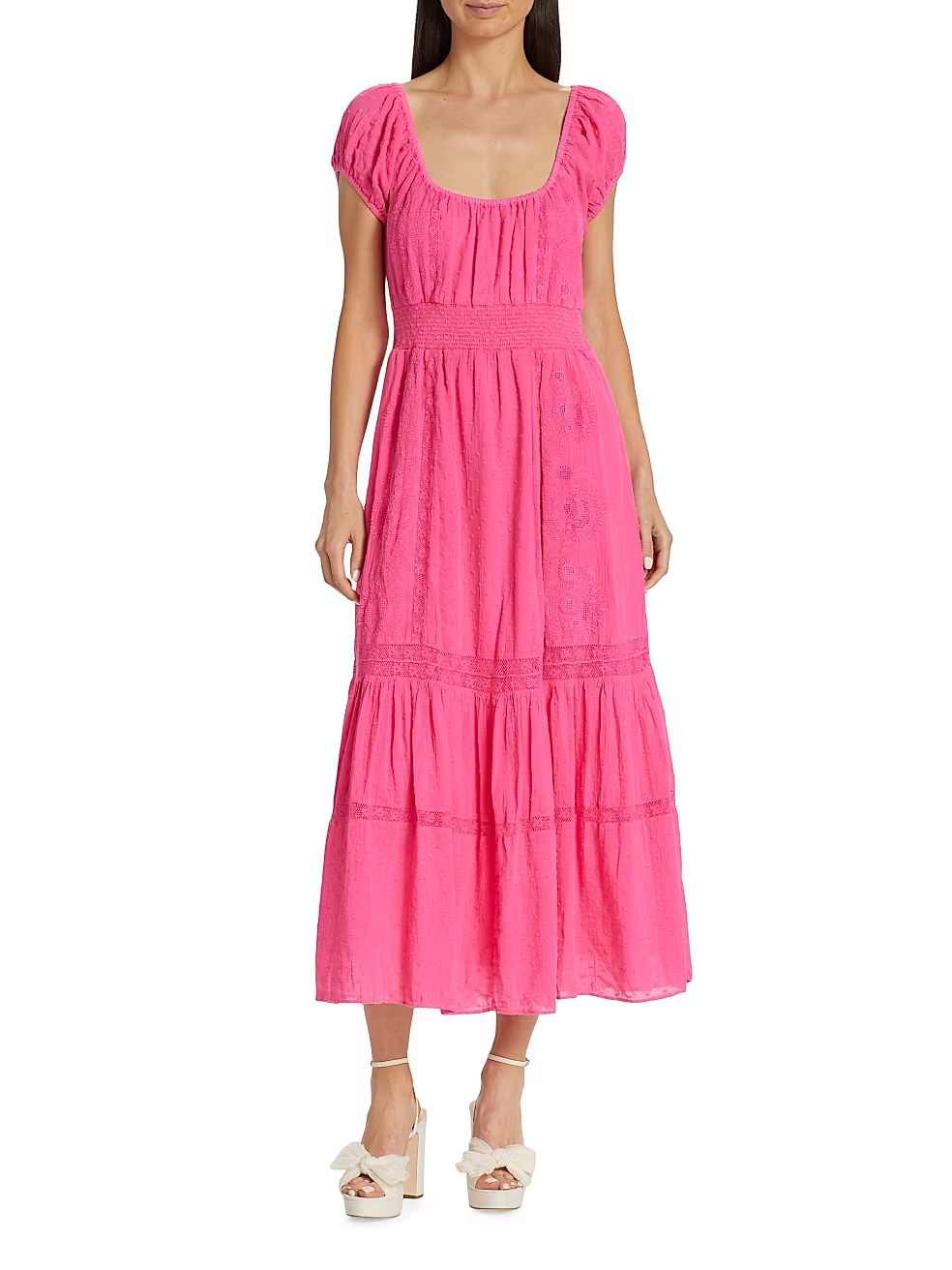 Vernon Swiss-Dot Tiered Midi-Dress | Saks Fifth Avenue