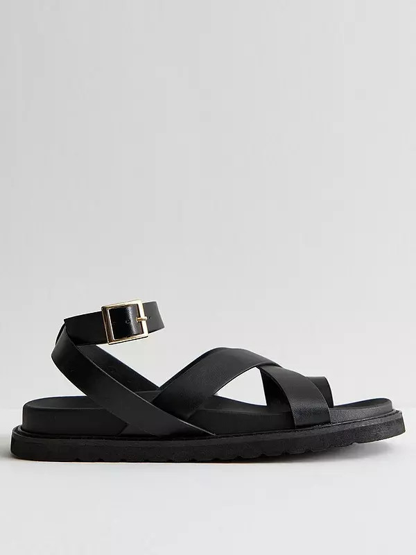 New Look Black Faux Leather Crossover Strap Sandals | Very (UK)