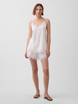 4" Mid Rise Linen-Blend Lace-Trim Shorts | Gap (US)