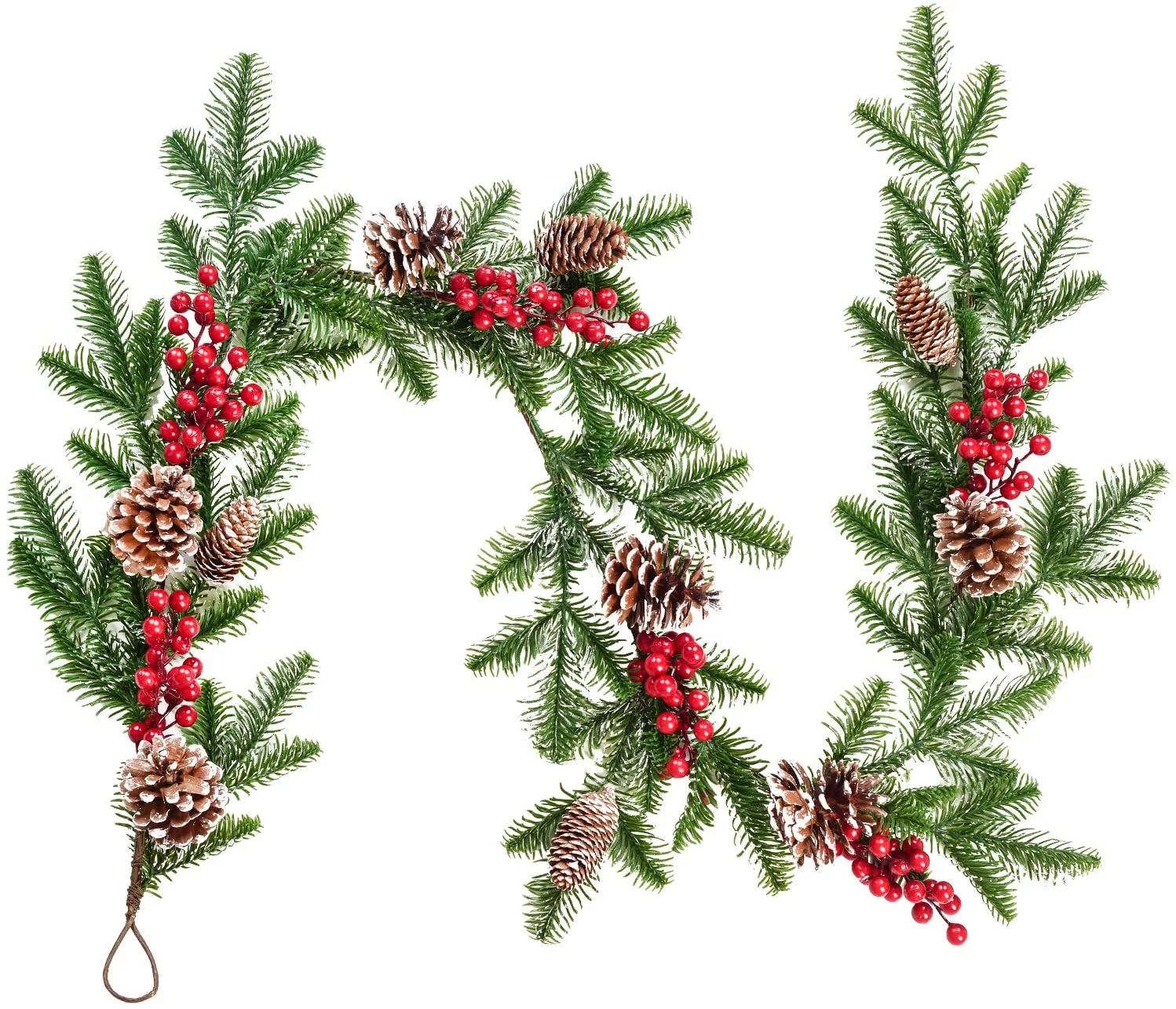 Coolmade 5.1ft Artificial Christmas Pine Garland with Red Berry Branch Pine Cone Winter Greenery ... | Walmart (US)