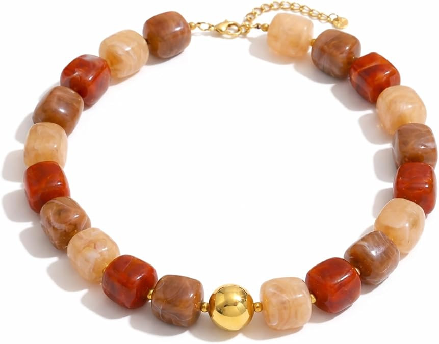 Mchic Colorful Chunky Beaded Necklace for Women, Acrylic Statement Choker | Amazon (US)