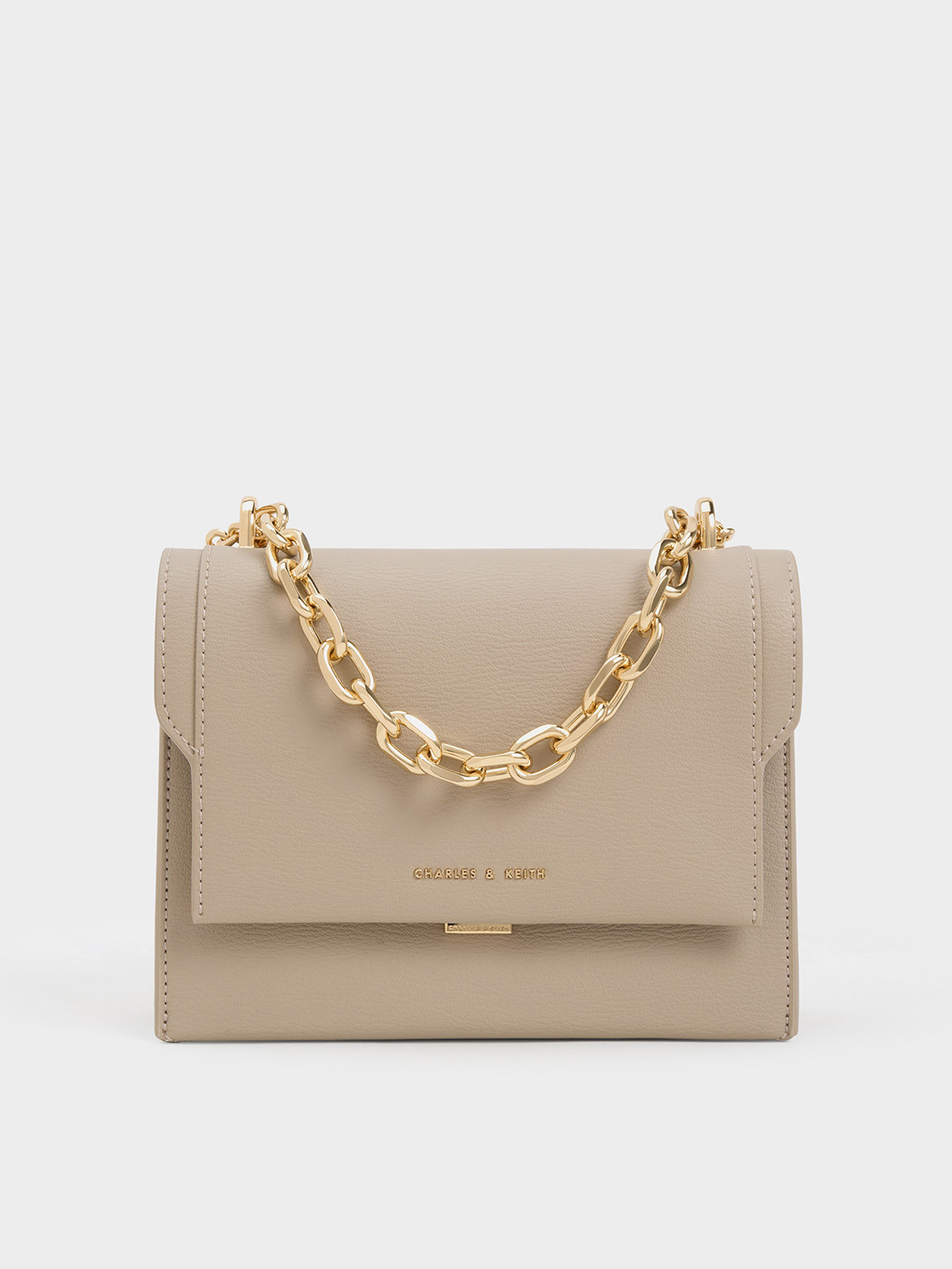 Front Flap Chain Handle Crossbody Bag
 - Taupe | Charles & Keith CA