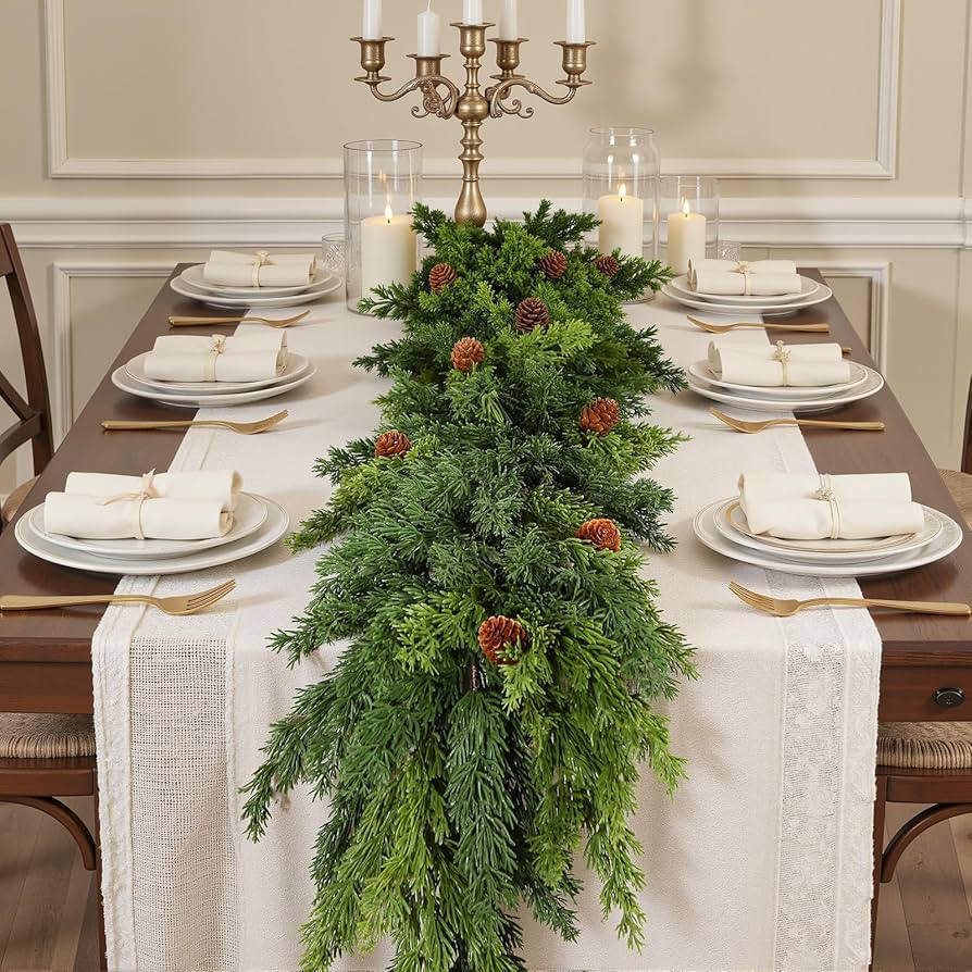 2PCS 6FT Christmas Garland, Cedar Garland -Realistic Greenery Cypress Pine Garland with Pinecone ... | Amazon (CA)