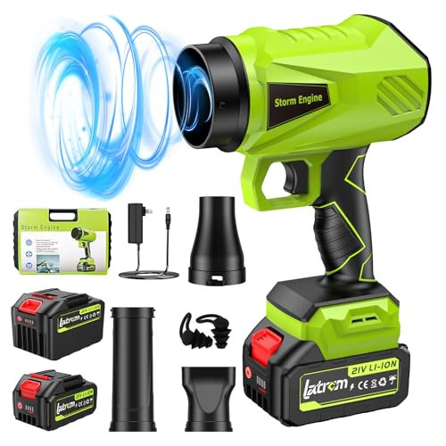 Leaf Blower Cordless with Battery and Charger 1000,000 RPM Handheld Lightweight Patio Cleaning Blower Set Extended Nozzle Design Blowing Leaves and Dust Car Dryer (Green) | Amazon (US)