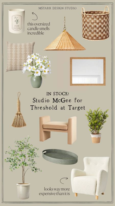 In stock Studio McGee at Target. 

Target finds, home decor, spring decor, artificial florals, pillows, santal, candle, storage basket, organization, mirror, decorative objects, tray, artificial tree, wicker pendant, boucle chair 

#LTKhome #LTKFind #LTKunder50