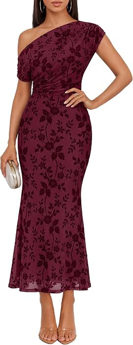 ZESICA Women's Off Shoulder Floral Formal Cocktail Wedding Guest Long Dress | Amazon (US)