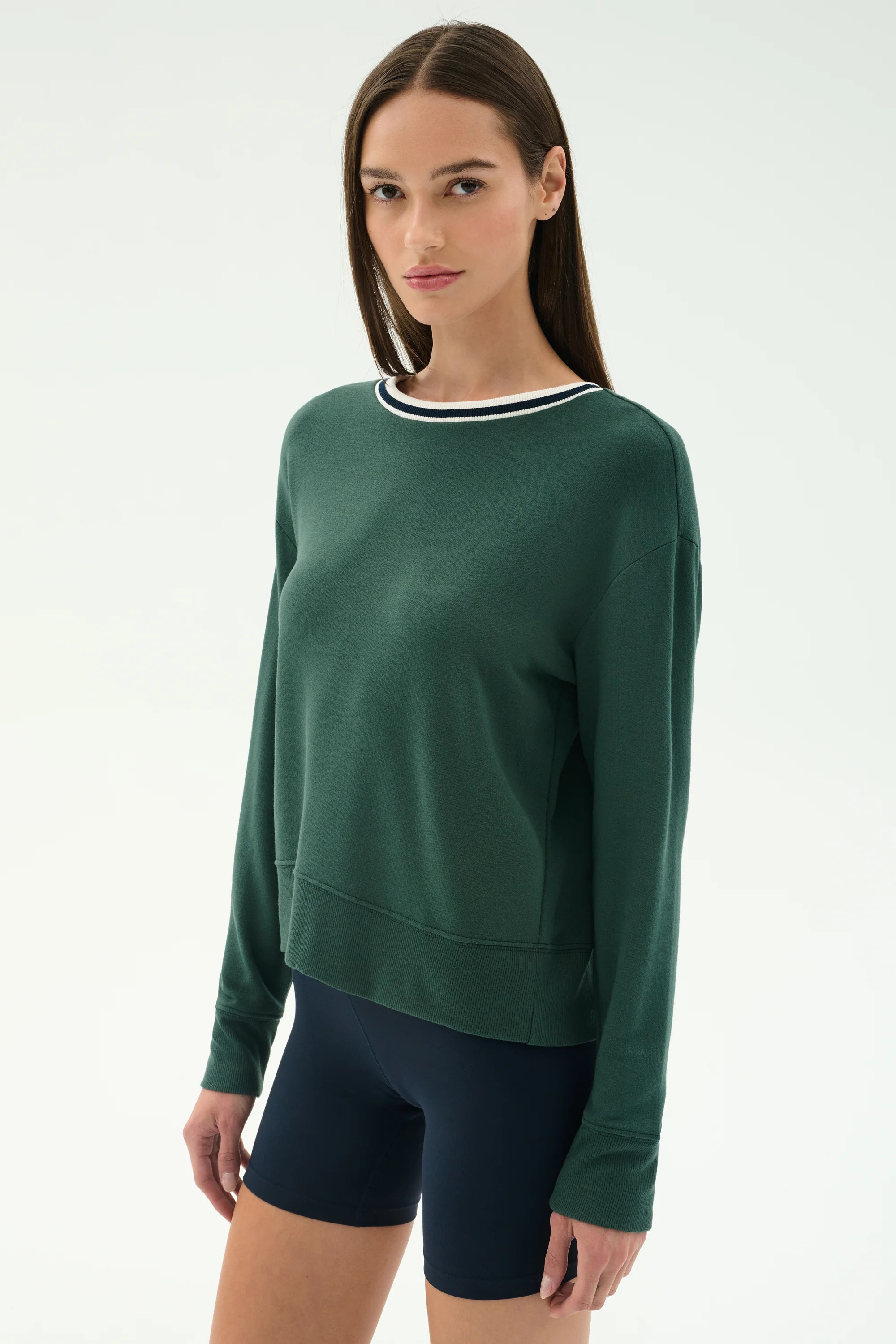 Sonja Fleece Sweatshirt W/ Stripe - Military | Splits59.com