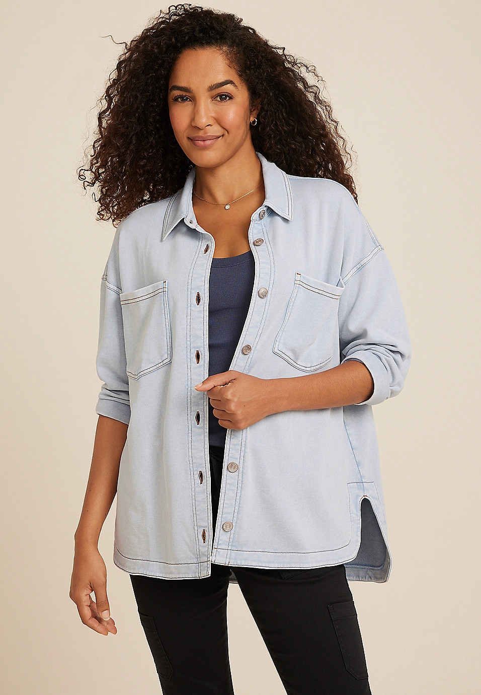 Washed Knit Denim Shacket | Maurices