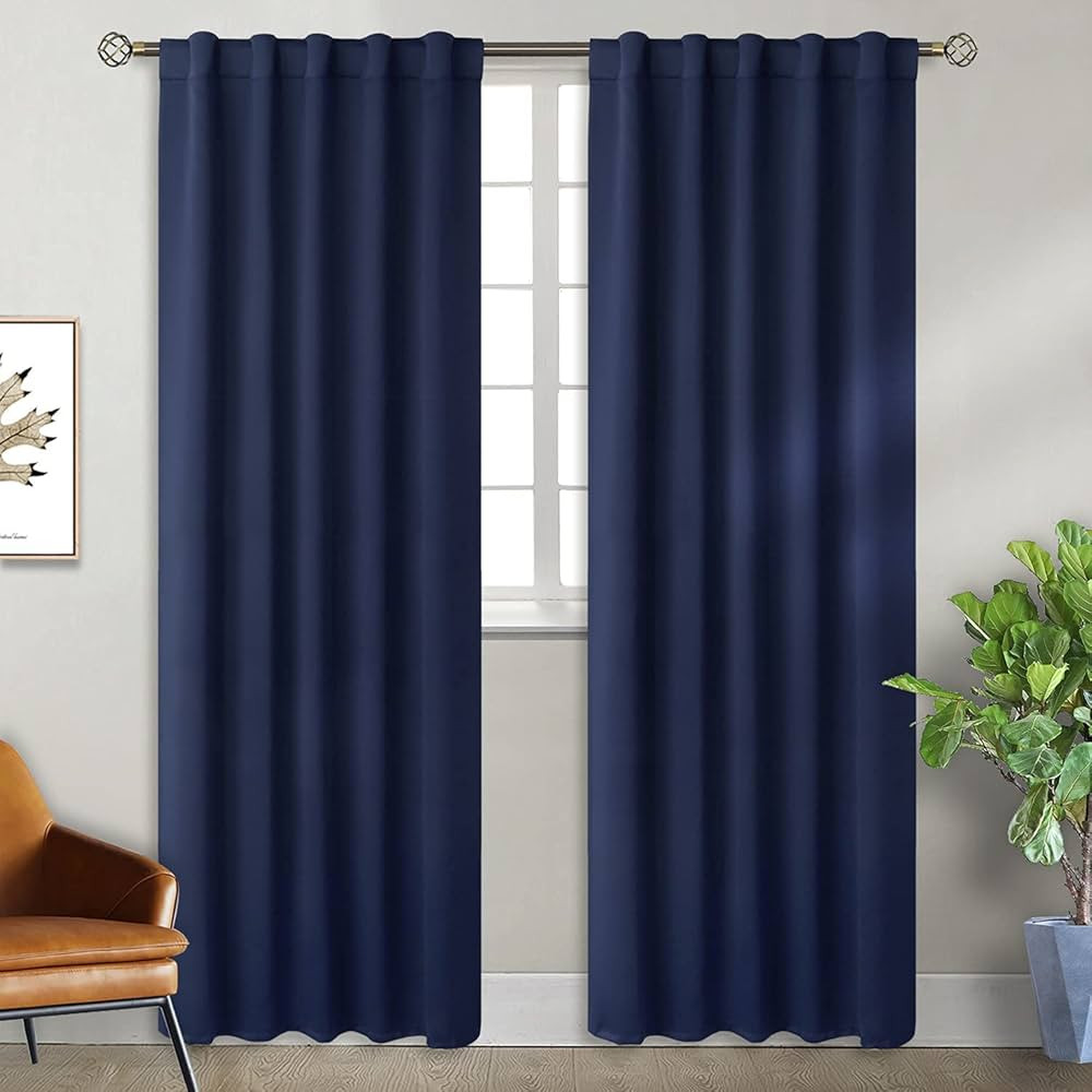 BGment Navy Blue Curtains 84 inches Length - Rod Pocket and Back Tab Thermal Insulated Blackout C... | Amazon (US)