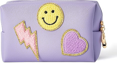 LieToi Preppy Patch Small Toiletry Bag, Smile Lightning Heart PU Leather Portable Waterproof Make... | Amazon (US)