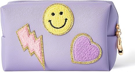 LieToi Preppy Patch Small Toiletry Bag, Smile Lightning Heart PU Leather Portable Waterproof Make... | Amazon (US)