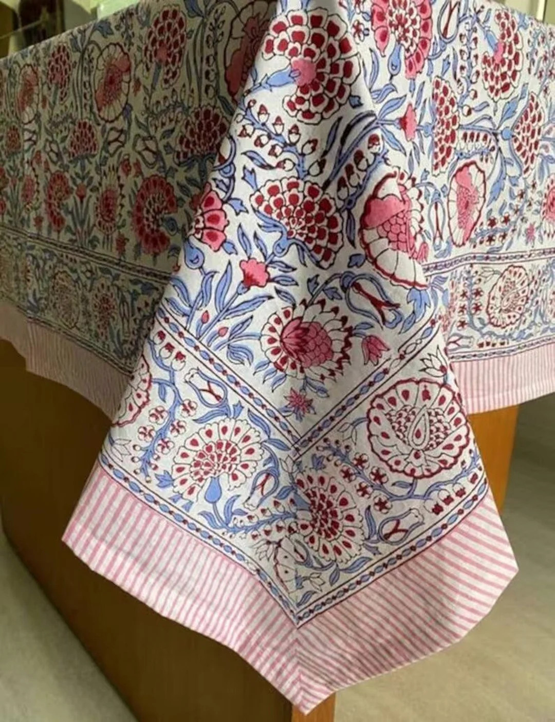 Vintage Cotton Block Print Tablecloth Square/rectangle/round Custom Table Cover With Napkin/place... | Etsy (US)