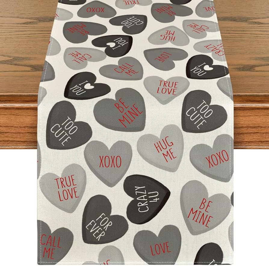 Artoid Mode Black Ture Love Heart Valentine's Table Runner, Seasonal Kitchen Dining Table Decorat... | Amazon (US)