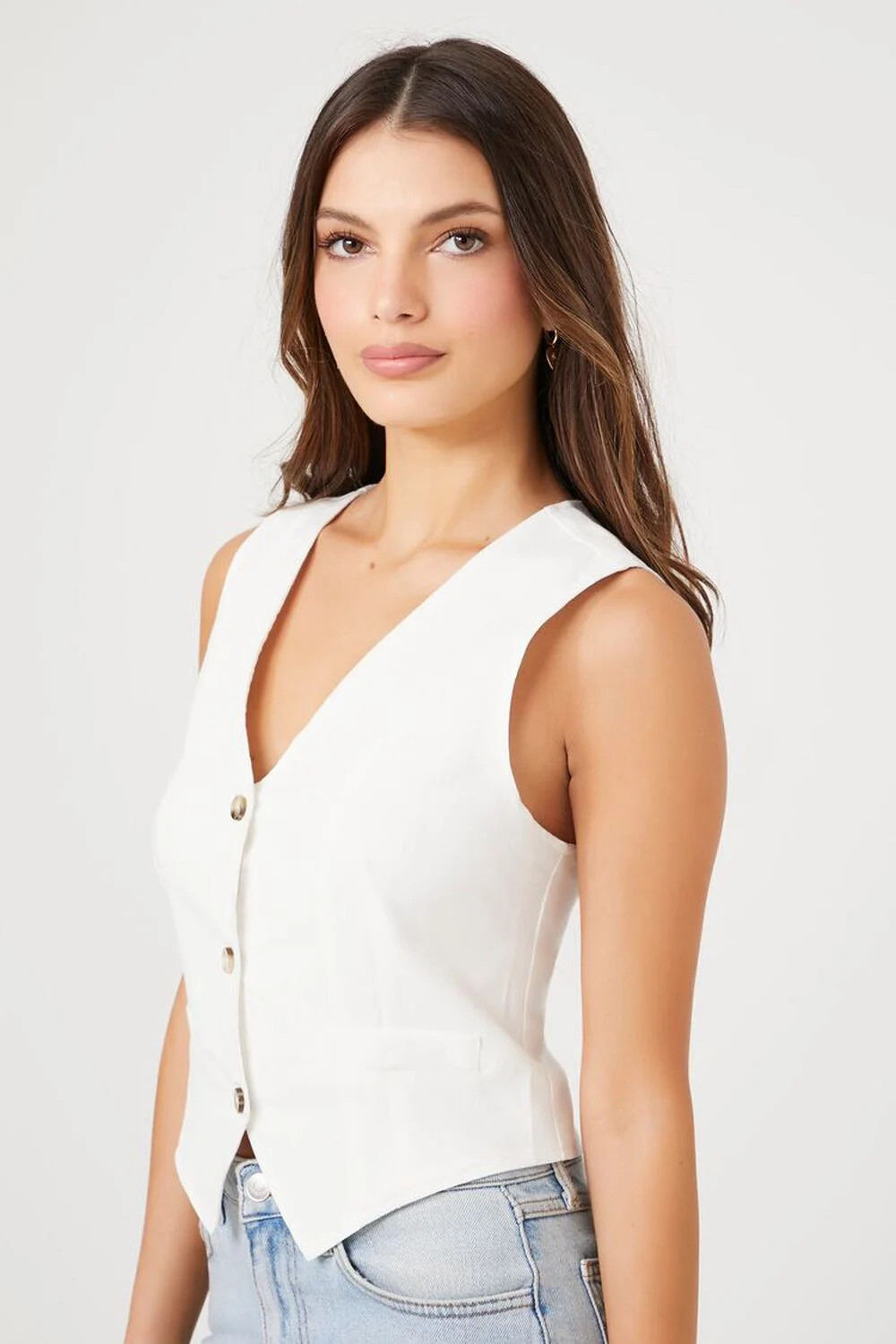 Linen Button-Front Vest | Forever 21 (US)