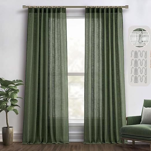 MIULEE Olive Green Linen Curtains 84 Inches Long 2 Panels for Bedroom Living Room, Back Tab & Ple... | Amazon (US)