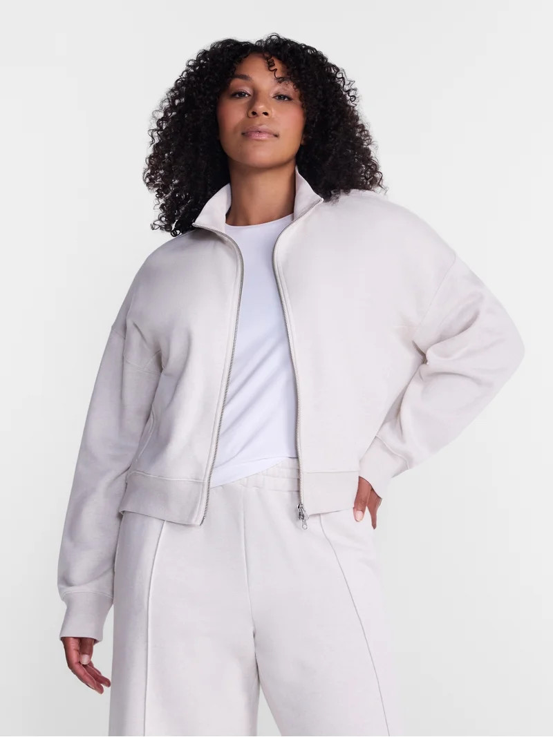 Athletic Works Women's Cropped Fleece Bomber Jacket with Long Sleeves, Sizes XS-XXL | Walmart (US)