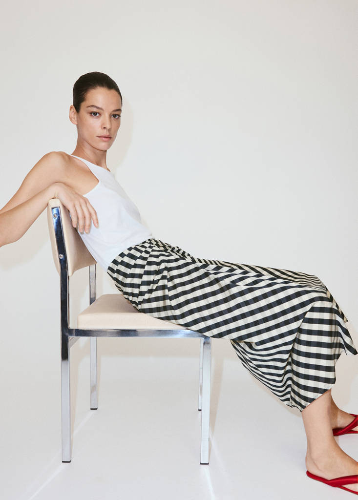 Gingham skirt with draped detail navy - Women - 6 - MANGO | Mango (US/MX/AU)