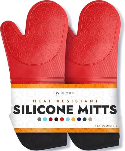 BPA-Free Soft Silicone Oven Mitts - Ultra Heat Resistant Oven Mitts with Thick Cotton Liner - Extra Long Slip Resistant Pot Holders, Flexible Oven Gloves | Amazon (US)