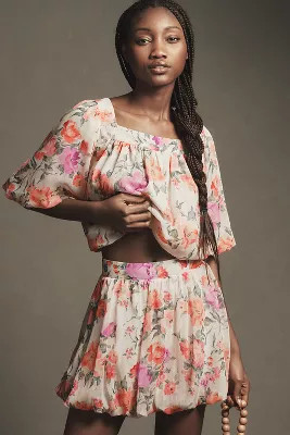 By Anthropologie Floral Bubble-Hem Skirt | Anthropologie (US)