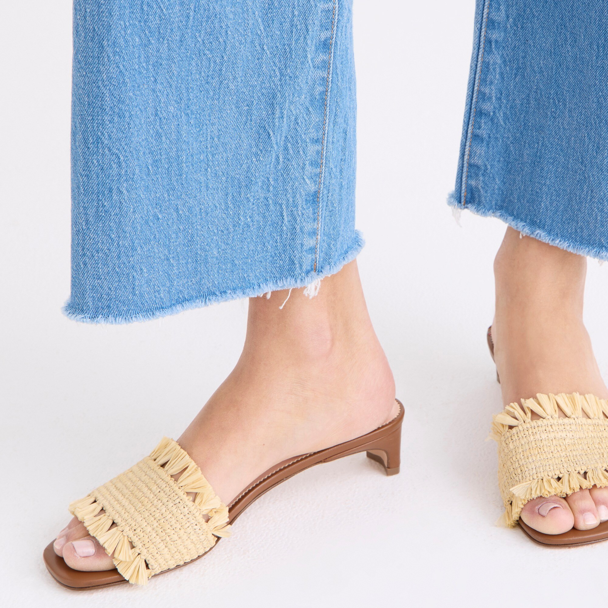 Lina kitten-heel sandals with raffia fringe | J. Crew US