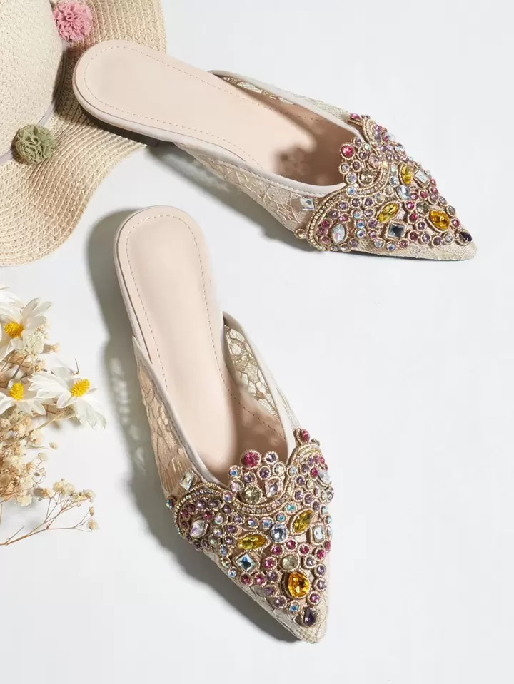 Ladies' Party Flat Shoes Diamond Decoration Mules | SHEIN