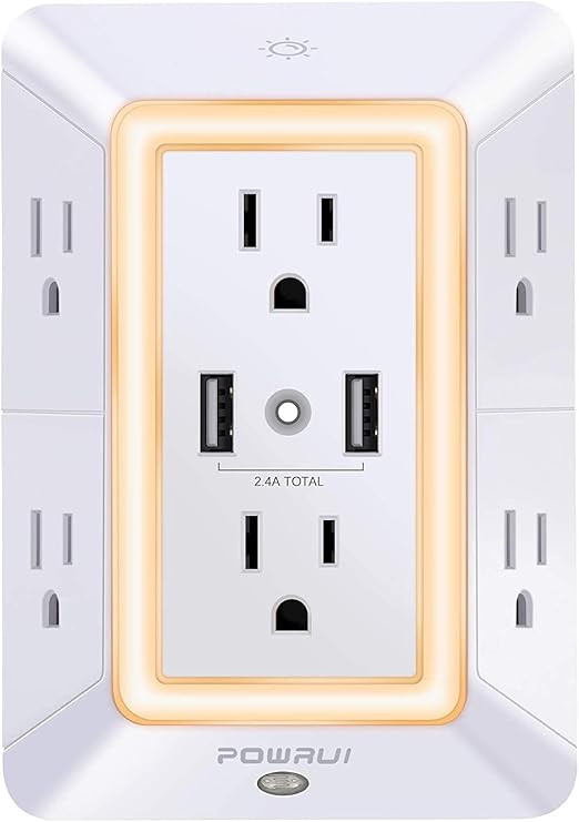 Multi Plug Outlet, Surge Protector, POWRUI 6-Outlet Extender with 2 USB Charging Ports (2.4A Tota... | Amazon (US)