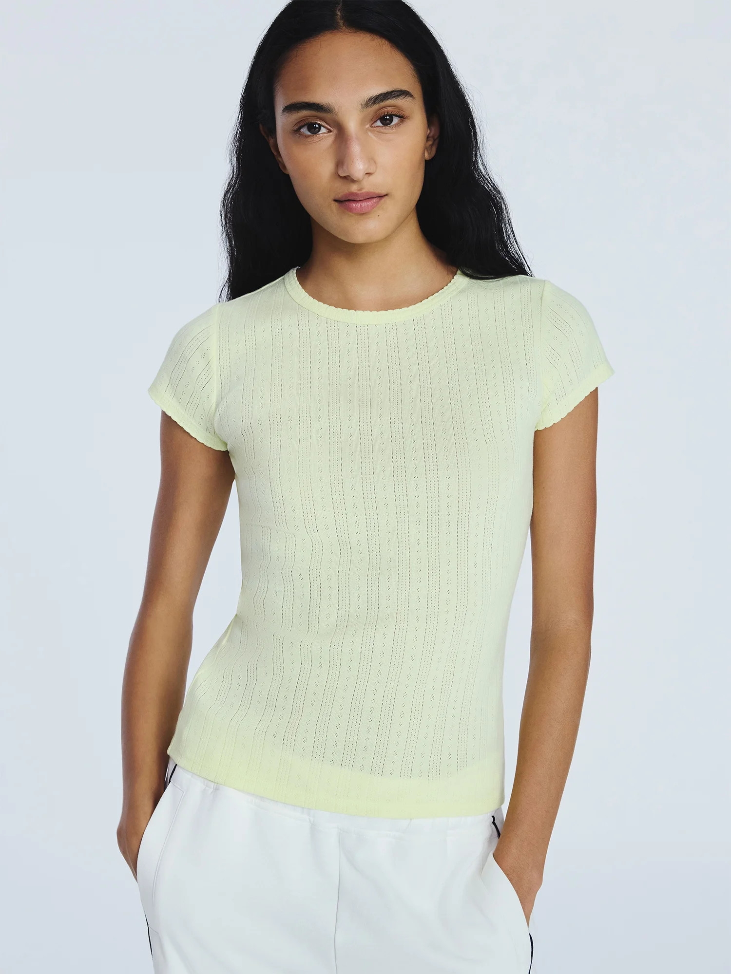 Free Assembly Women's and Women's Plus Pointelle Mini Tee with Short Sleeves, Sizes XS-4X | Walmart (US)