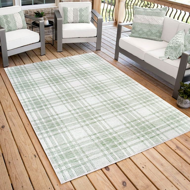 My Texas House Hampshire Plaid 9' X 12' Verde Reversible Outdoor Rug | Walmart (US)