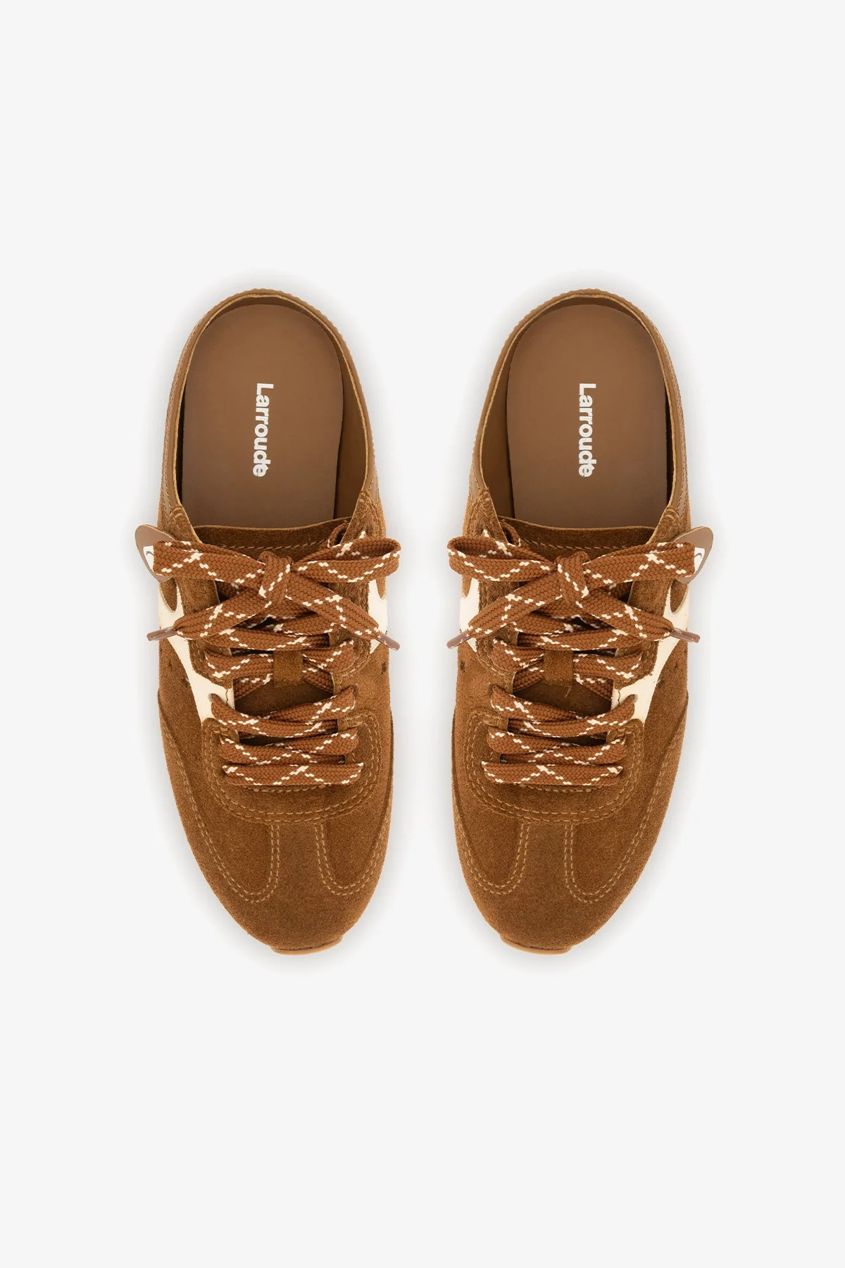 Stella Mule In Russet Suede and Ivory Leather | Larroude