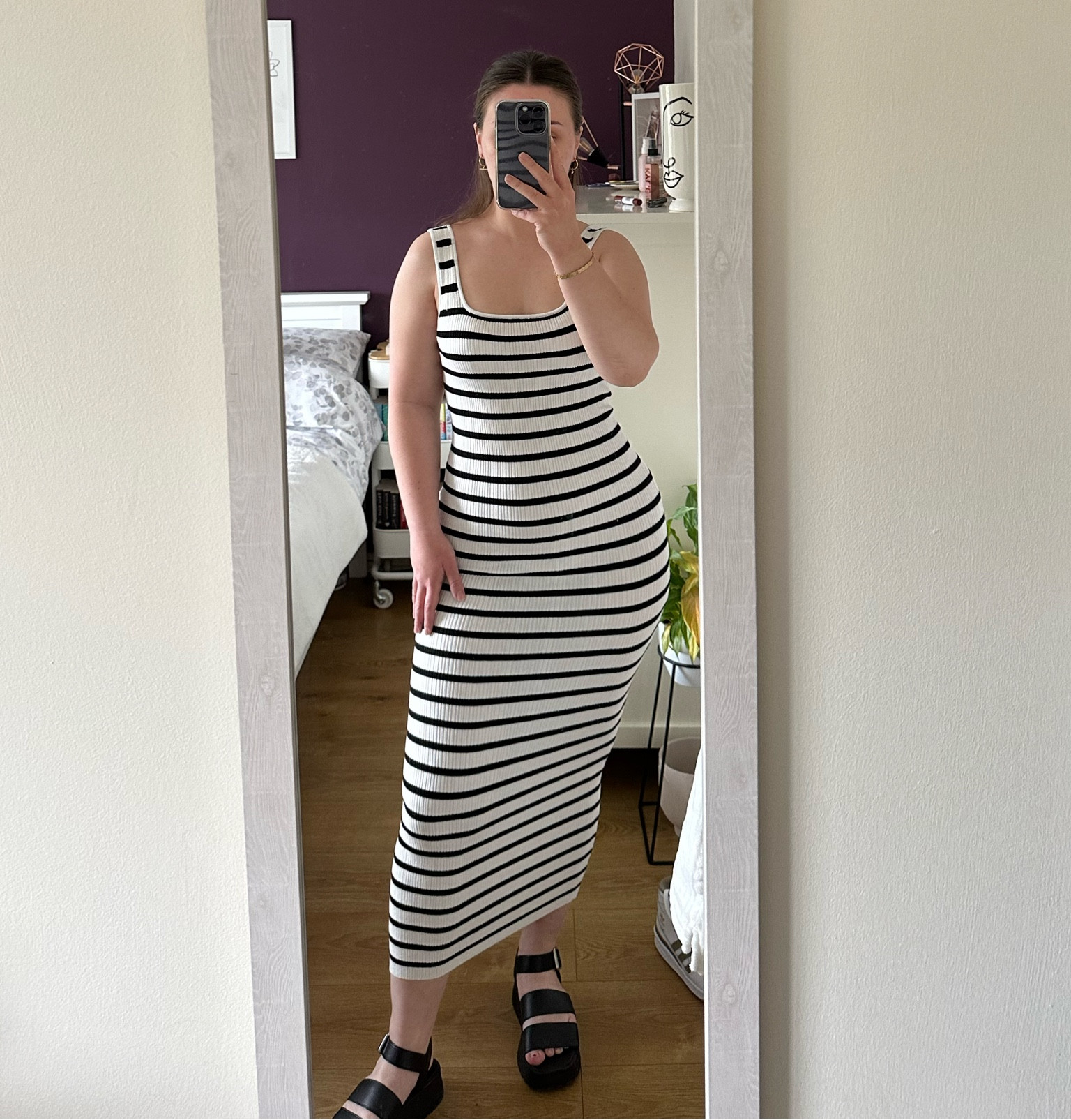 sachin and babi light blue dress White Striped Print Sleeveless Buttoned Maxi Dress