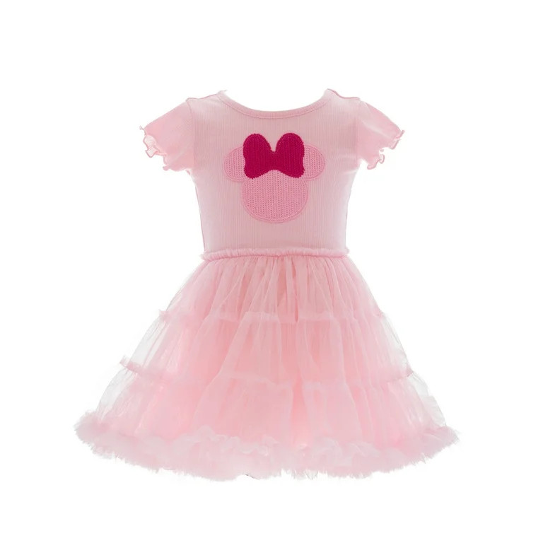Minnie Mouse Toddler Girl Tiered Tutu Dress with Crochet Patch, Sizes 12M-5T | Walmart (US)