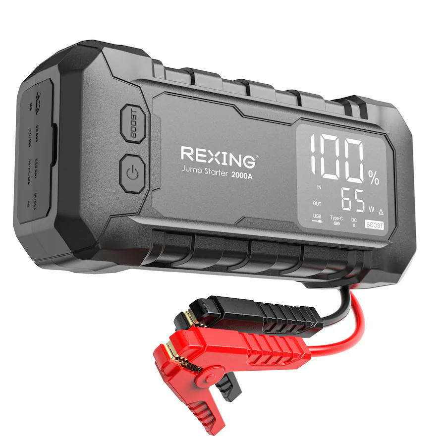 Rexing - RJ2000 2000A 12V Jump Starter, 16000mAh Battery Booster 65W USB-C Fast Charge LED Displa... | Best Buy U.S.