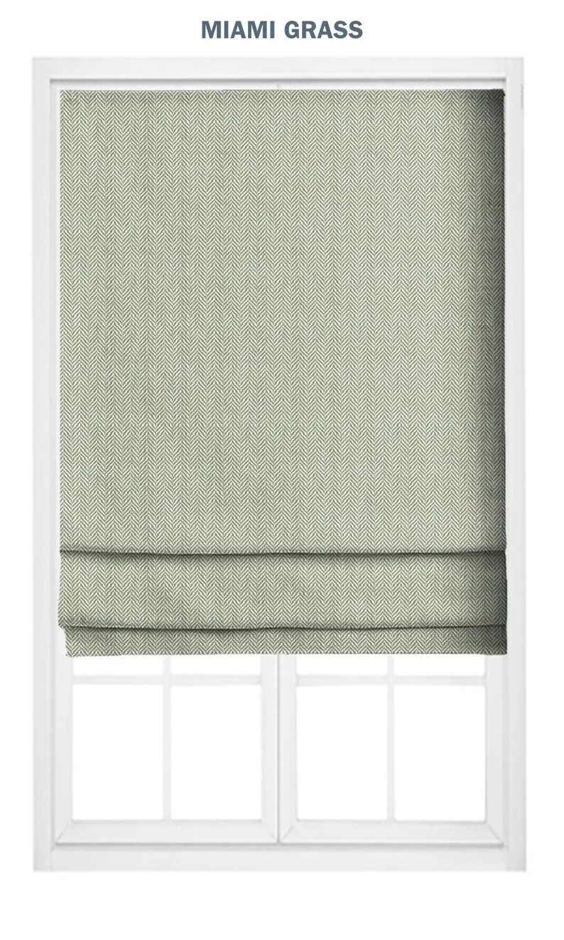 Green Herringbone/ Rattan Striped Roman Shades. Custom Size Window Fabric Blinds for Kitchen, Bed... | Etsy (US)