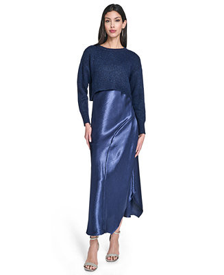 Women's Crewneck Slip Dress with Sweater | Macy's