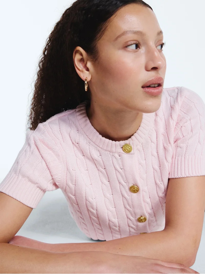 Free Assembly Women's and Women's Plus Cable Knit Cardigan Sweater with Short Sleeves, Lightweigh... | Walmart (US)