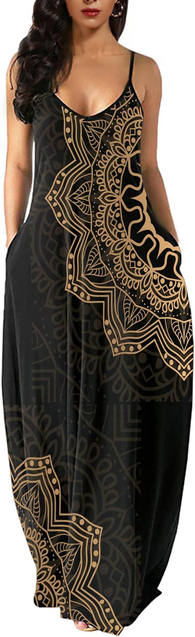 Wolddress Womens Casual Sleeveless Plus Size Loose Plain Long Maxi Dress with Pockets | Amazon (US)