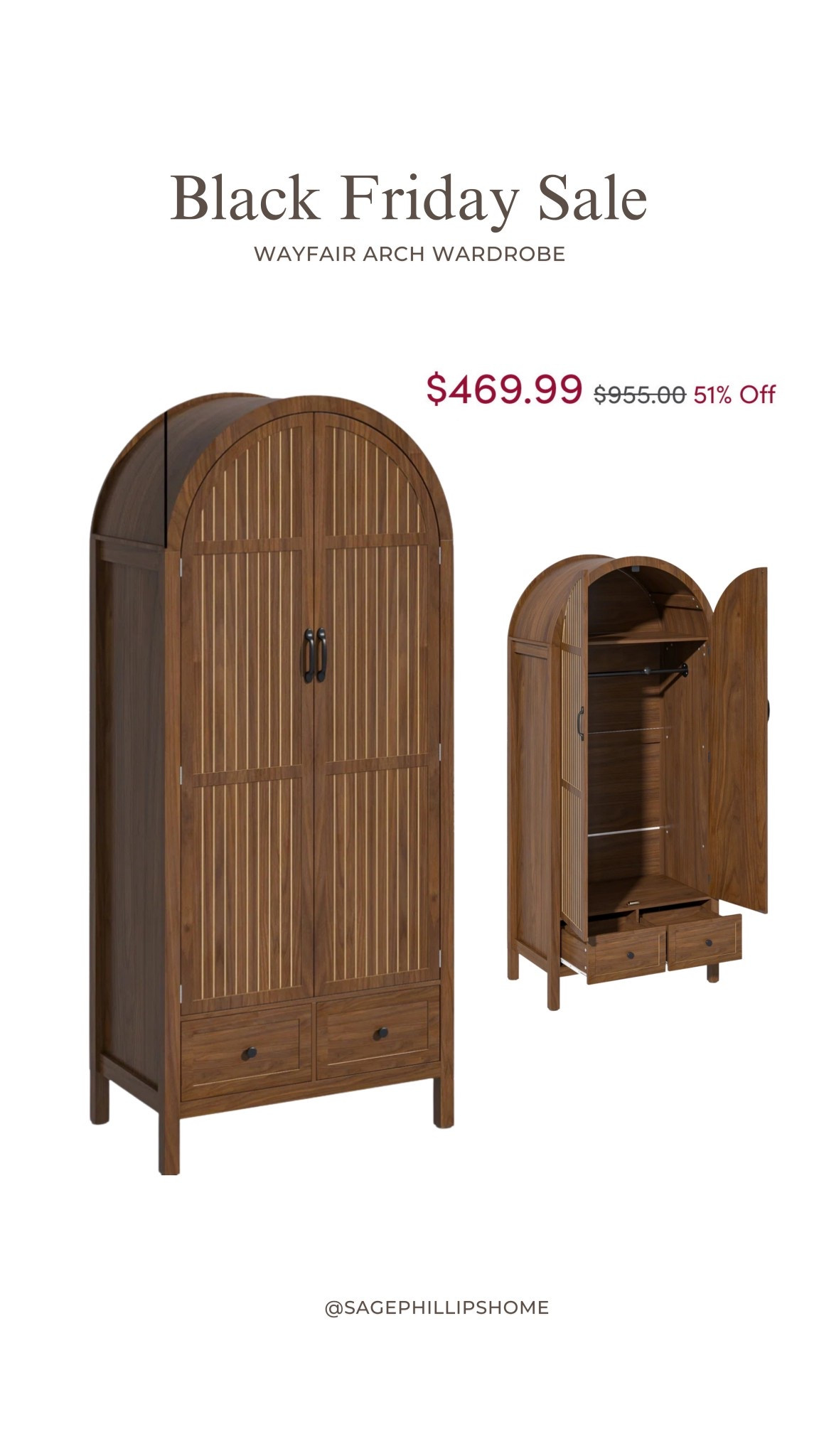 Black Friday find I had to share 🤎
This arched wardrobe is over 50% off right now $469.99 from $955! Such a beautiful piece for adding extra storage without sacrificing that organic, warm wood look.

#LTKsale #LTKholiday #LTKhome