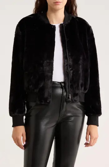 Sanctuary Luxe Faux Fur Zip Bomber Jacket in Black at Nordstrom Rack, Size Small | Nordstrom Rack