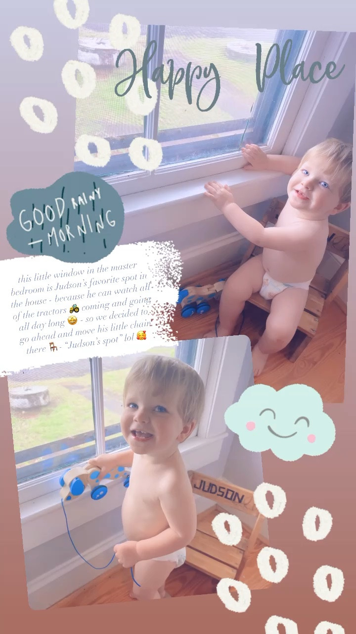 this little window in the master bedroom is Judson’s favorite spot in the house - because he can watch all of the tractors 🚜 coming and going all day long 🤩 - so we decided to 
go ahead and move his little chair there 🪑- “Judson’s spot” lol 🥰

#LTKhome #LTKfamily #LTKbaby