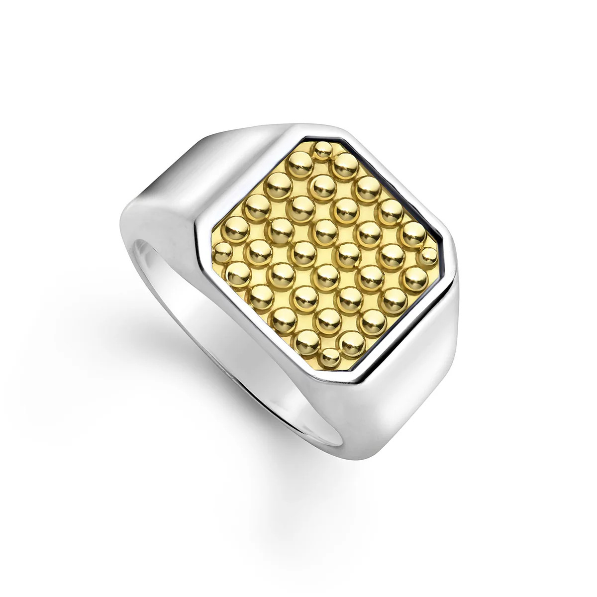 Two-Tone Caviar Beaded Square Ring | LAGOS
