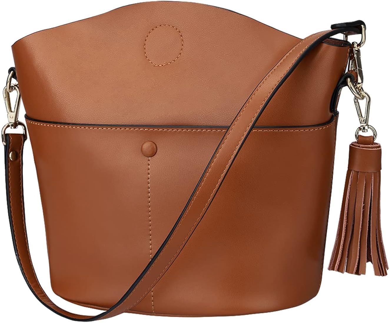 S-ZONE Women Small Cow Split Genuine Leather Crossbody Bucket Bag Shoulder Purse Handbag | Amazon (US)