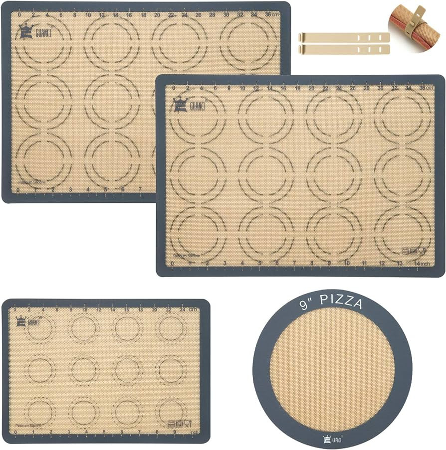 Silicone Baking Mat Set of 4, GUANCI Grade Food Baking mats Non-Stick Reusable Pizza Bakeware Mat... | Amazon (US)