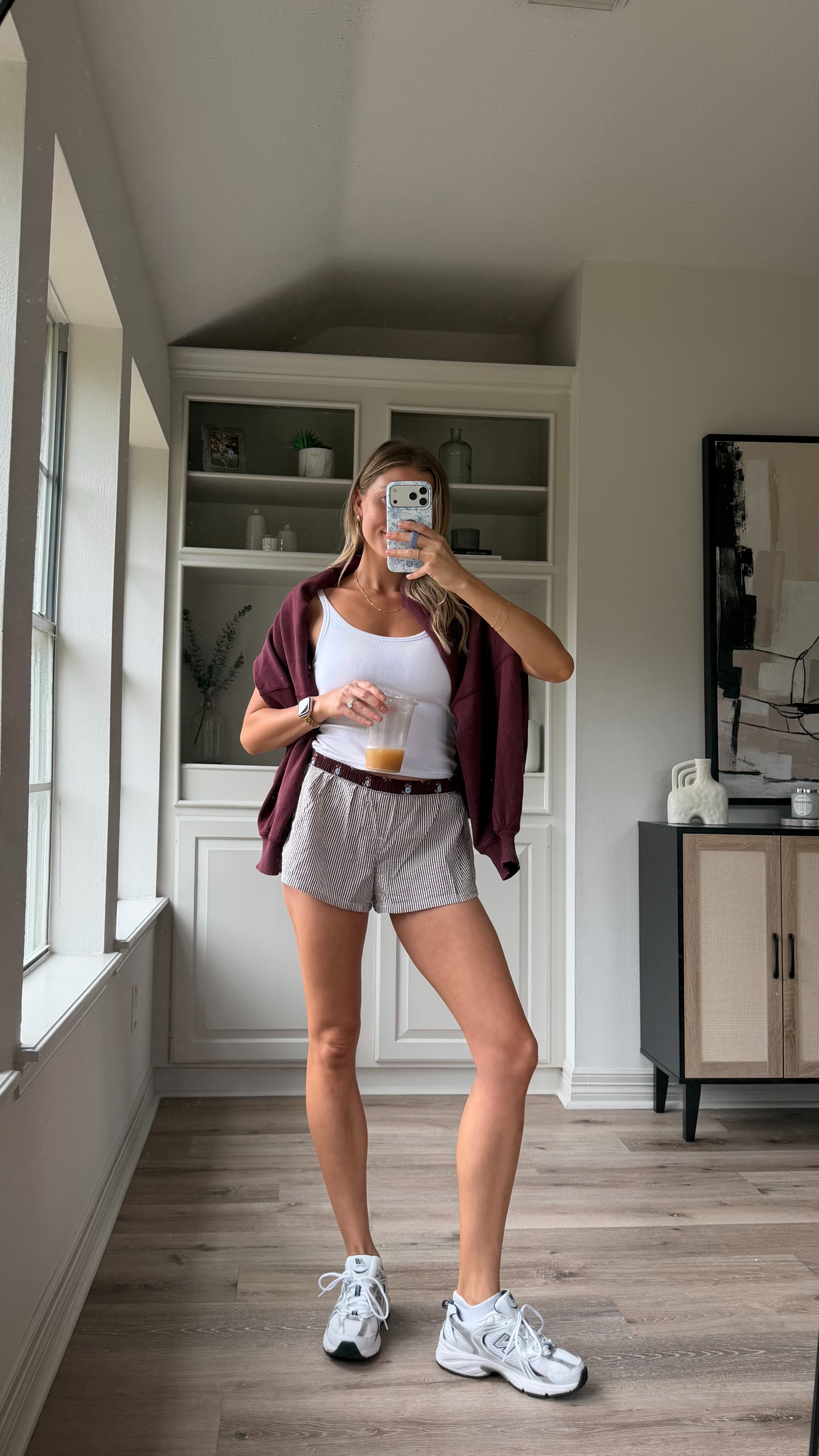 Cute casual summer mom ootd | S bra tank, S in sweatshirt - could have done XS, S shorts  

 