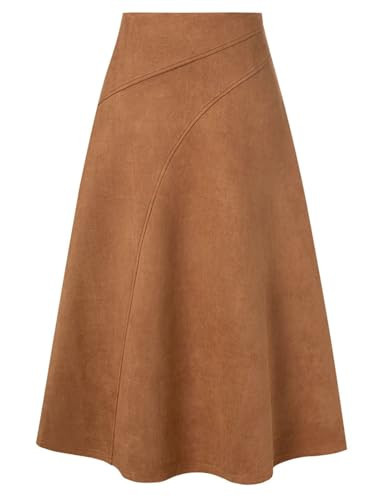 Kate Kasin 2025 Women's Suede Skirts, High Waist A-Line Skirt, Fall Winter Midi Skirt Brown | Amazon (US)