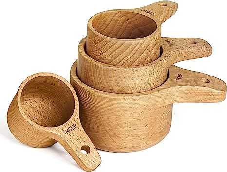 Wood Measuring Cups Set of 4, Paincco Wooden Measuring Cups for Cooking & Baking, Handcrafted wit... | Amazon (US)